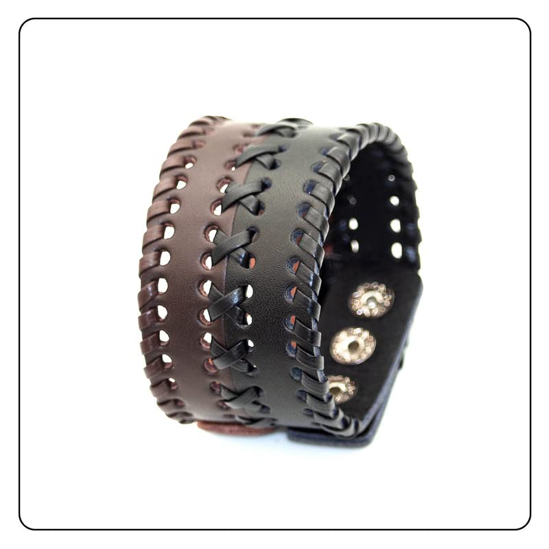 Punk Rock Wide Cuff Wristband Braided Leather Bracelet4