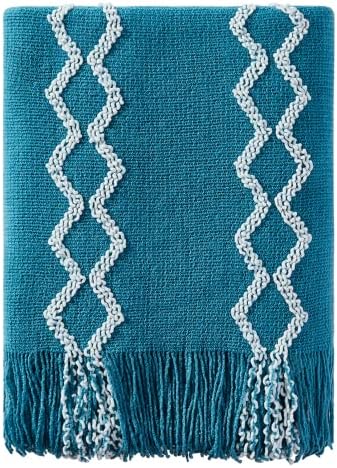 BOURINA Fluffy Chenille Knitted Fringe Throw Blanket Lightweight Soft Cozy for Bed Sofa Chair Throw Blankets, Teal 50" x 60"…