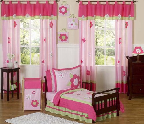 Pink and Green Flower Collection Girls Toddler Bedding 5 Piece Set
