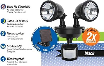 Maxsa 44215 Solar Motion Activated Dual Head Light in Black 8.50x8.00x7.50