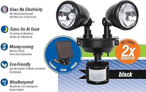 Maxsa 44215 Solar Motion Activated Dual Head Light in Black 8.50x8.00x7.50