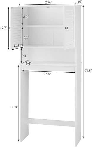 Miniatura 3 de Giantex Almacenamiento de espacio para baño sobre el inodoro con estante ajustable y armarios de almacenamiento de 2 puertas, estante organizador de