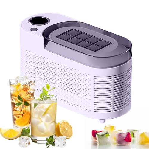 Máquina De Hielo Portátil - 8 Cubos En 10min, Inicio Con 1 Toque Con Ventana De Visualización & Barra Extracción - Diseño Compacto Para Hogar, Oficina, Autocaravana & Fiestas (12V DC/AC),Purple