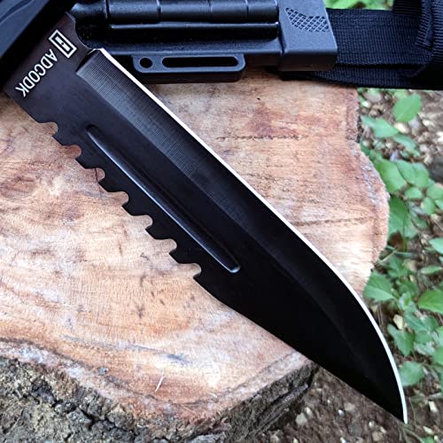 Adcodk Tactical Bowie Knife With Sheath Fixed Blade Survival Hunting Knives With Non-Slip Handle And Sharpener & Fire Starter For Camping Outdoor Adventure #TOP3
