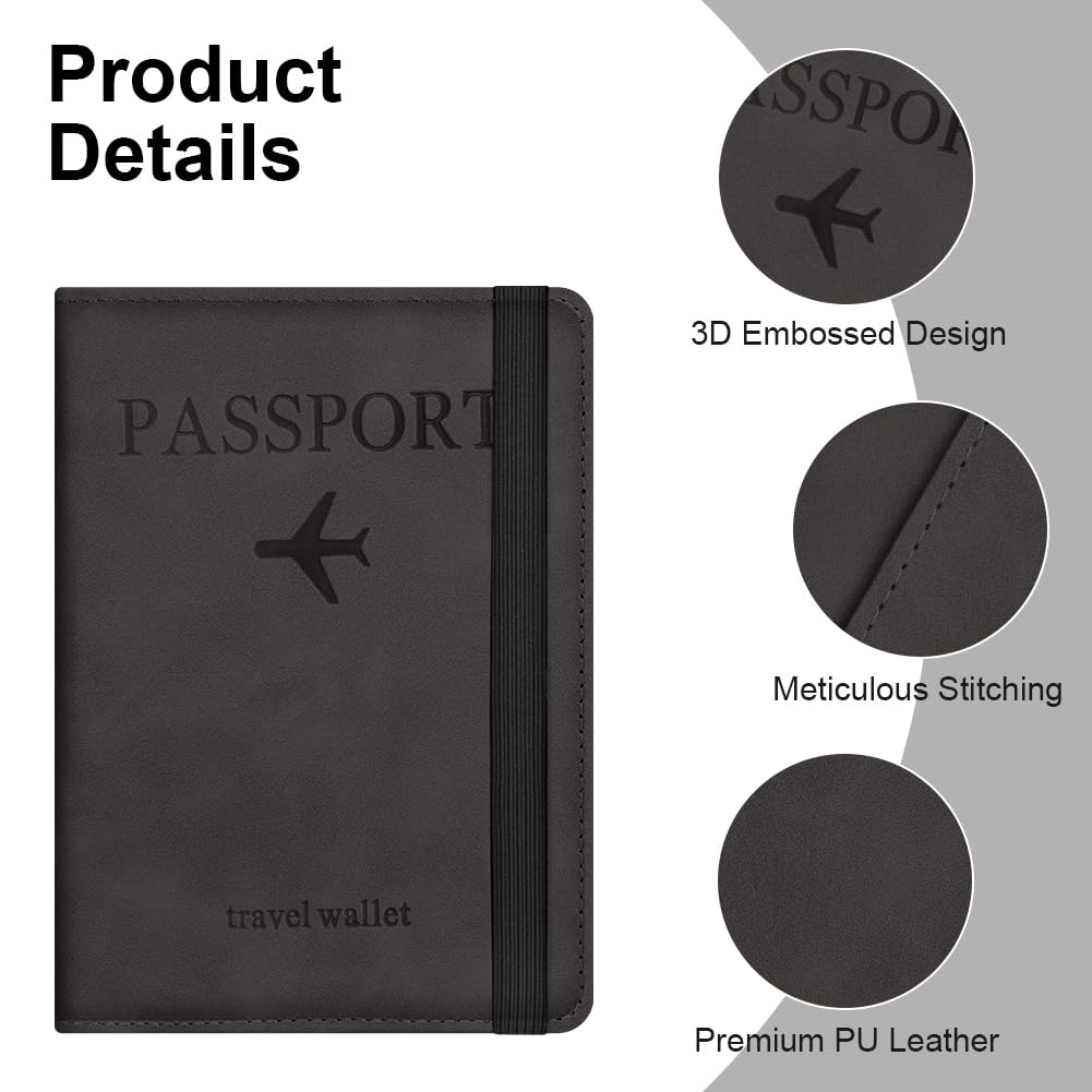 Custodia per Passaporto, Custodie Porta Passaporto con Blocco RFID, Custodia Passaportos in Pelle PU per Carte d'Identità Carte di Credito, Biglietti Aerei, Passaportos Pass (Nero)
