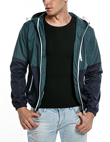 JINIDU Men's Lightweight Jacket Quick Dry Windbreaker Summer Hooded Sun Protection Outwear Dark Blue