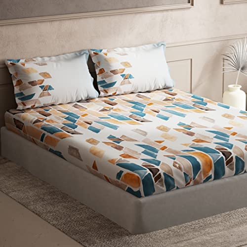 Image of DDECOR - Puzzle 100% Cotton Double Bedsheet with 2 Pillow Covers, King Size, Brown