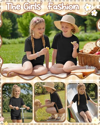 Image of Oakgarden Summer Outfits for Girls 5-14Y Athletic Casual Sets Kid Short Sleeve Shirt Bike Shorts 2 Piece Tween Trendy Clothes