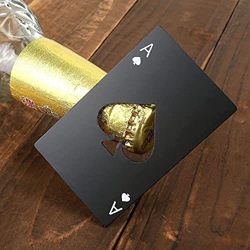 Image of Premium Bottle Openers, Stainless Steel Bottle Opener for Beer Wallet Size Bottle Openers Ace of Spade Bottle Cap Opener (Black)