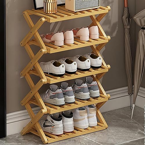 6-Tier Foldable Bamboo Shoe Rack - Space-Saving Shoe Shelf Stand for Entryway, Indoor/Outdoor Use, 50cm Height, Durable &amp; Stylish Storage Solution