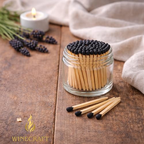 Image of 150 Count | 2 inch Black Matches | Strikers Included | Color Tip Wooden Match | Refill for Matchstick Jars, Candle Display, Holders & Bottles | 2 in inches Long