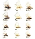 12 Elk Hair Caddis Classic Trout Dry Fly Assortment | Dry Fishing Flies | Size 12, 14, 16, 18