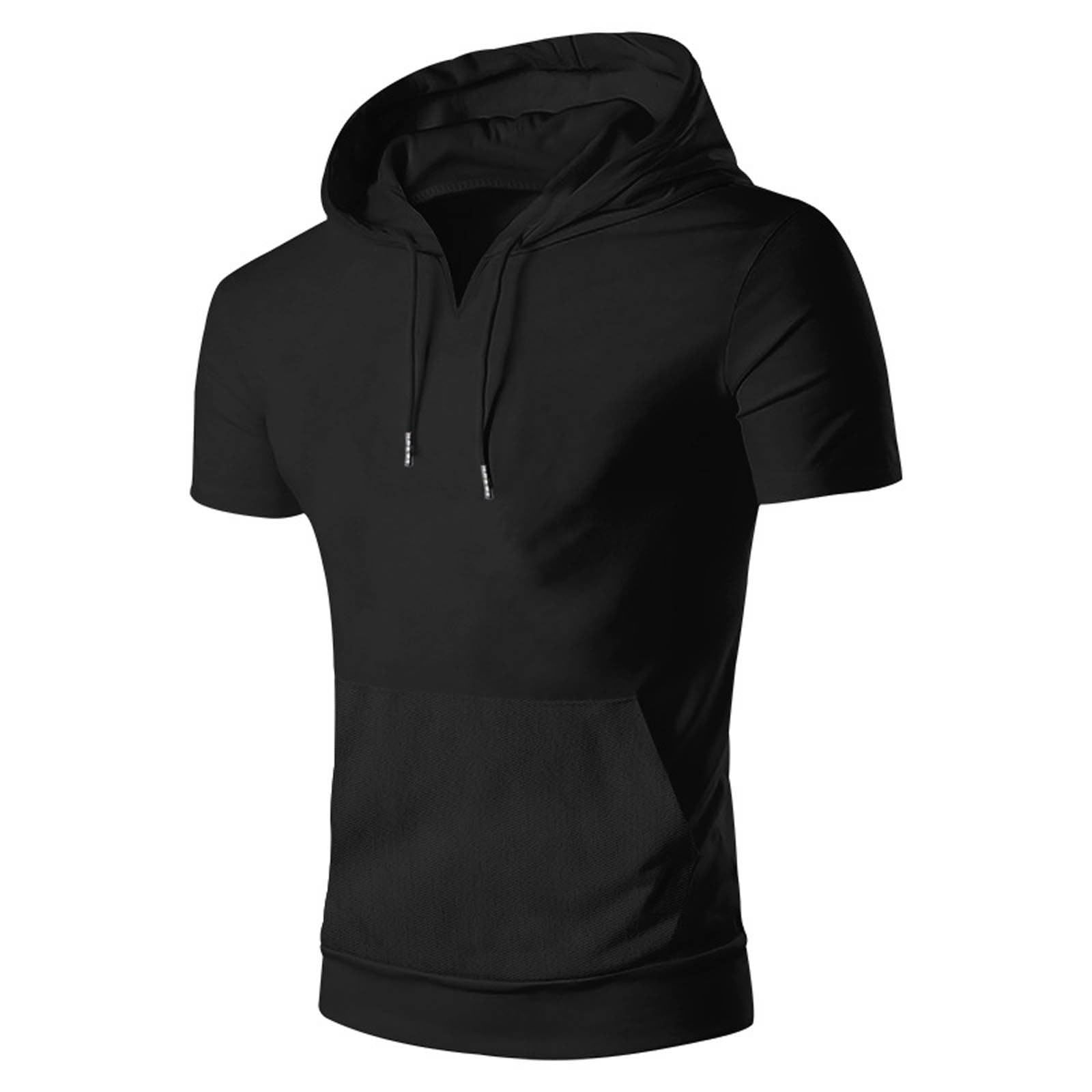 Maglietta da uomo con cappuccio, estiva, tinta unita, casual, a maniche corte, con cappuccio largo, sportivo, a maniche corte, per il tempo libero, comoda e traspirante