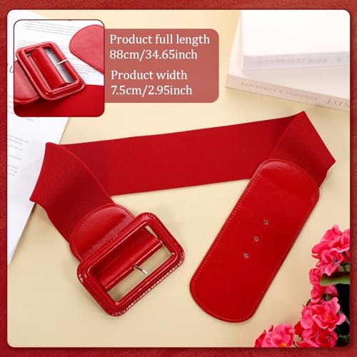 Stretchy Wide Women Belts Red Elastic Vintage Belts for Women Suitable for Dresses Shirts Halloween Christmas Clothing Accessories Gifts 2.95" Width2