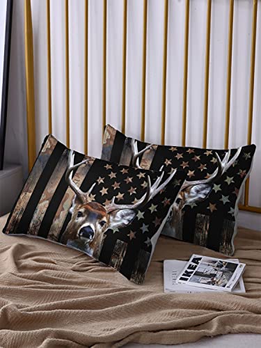 Hosima Deer Hunting Bedding Sets,Deer And American Flag Duvet Cover For Hunter Bedroom Decor With 2 Pillowcases Camouflage Bedding Sets For Adult Teen Boy Bedding. thumb #2