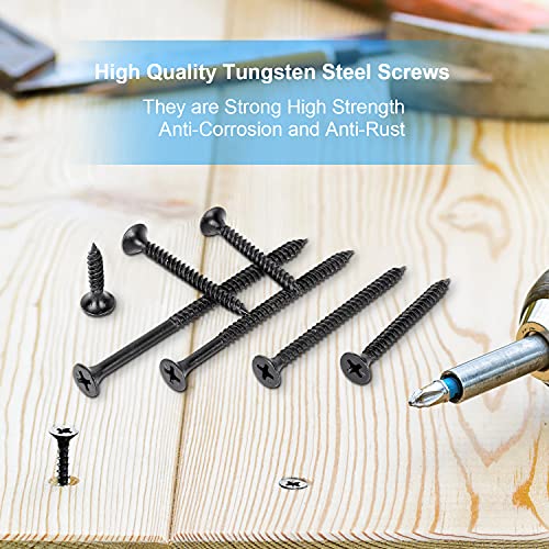150PCS Screw Drywall Screw, Black Steel Machine Screw with Phillips Drive Device #7 Bugle Head, Black Steel Self-Tapping Screw, Wood Screw Kit, for Drywall Slate, Wood, Furniture Cabinet