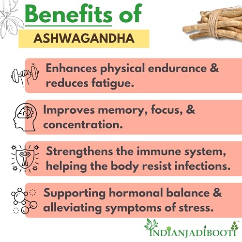 Image of IndianJadiBooti Pure Ashwagandha Root | Raw Withania Somnifera for Adaptogenic Balance, Core Vitality, Stress Relief & Restful Sleep| 100g