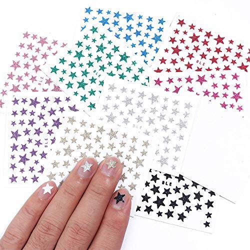 Star Nail Art Stickers Decals Star Nail Supplies 3D Self-Adhesive Colorful Glitter Shiny Stars Design Nail Slider Accessories For Women Manicure Tips Diy Nail Acrylic Decorations #TOP4