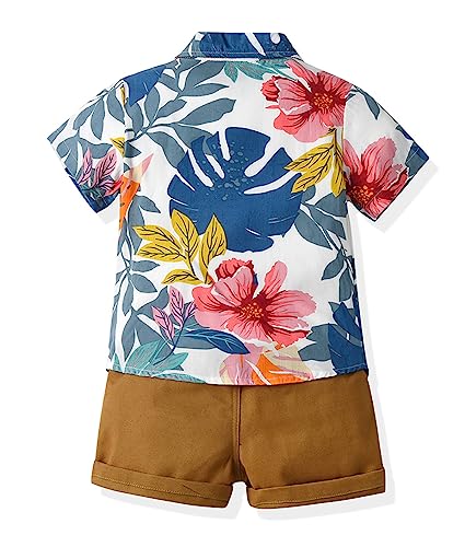 Image of Toddler Baby Boy Summer Clothes Set Floral Shirt Bow-tie Shorts Hawaiian Outfit