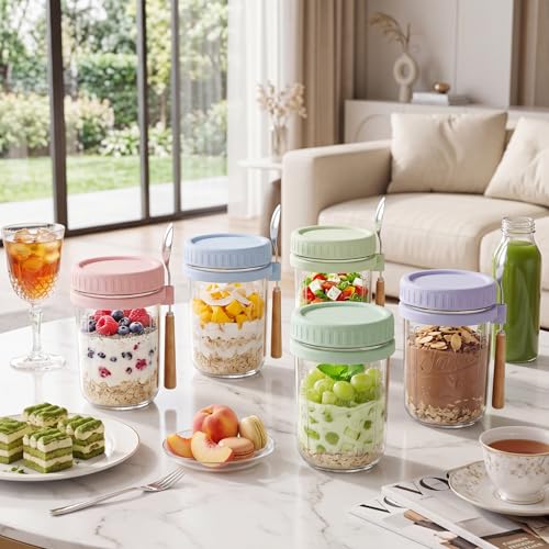 Image of HomArtist 16oz Overnight Oats Containers with Lids and Spoons, 4 Pack Green