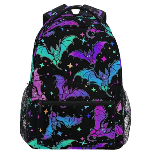 Mnsruu Student School Bag Halloween Luminous Bats Backpack for Girls Boys College Bookbag Laptop Rucksack Travel Backpack for Adult Teen Casual Daypack