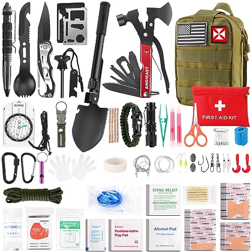 Survival Kit 256 in 1, First Aid Kit Survival Gear Tools Trauma Kit with Molle Pouch for Outdoor, Camping, Hunting, Hiking, Earthquake, Home, Office, Gifts for Men Dad Husband Women