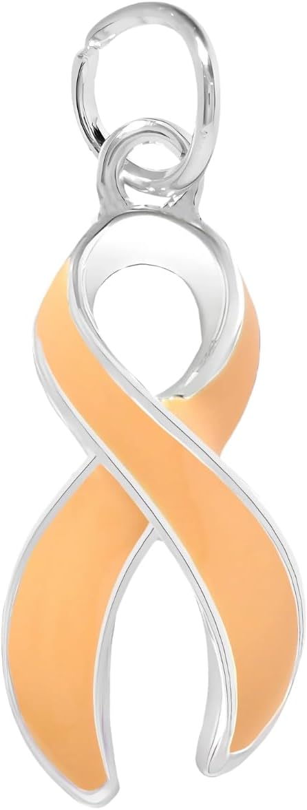 Peach Ribbon Awareness Charm Ribbon Shaped Awareness – Peach Ribbon for Uterine Cancer, Endometrial Cancer Awareness – Perfect Jewelry Making, Bracelets, Necklaces, DIY Projects, Support Groups and Fundraisers