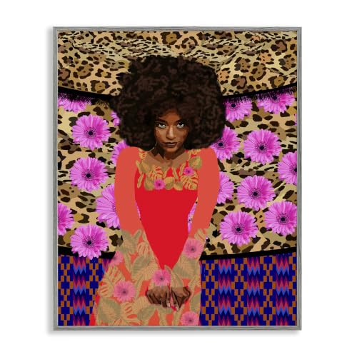 'Leopard Floral Pattern Bold Pink Flowers'| Framed Giclee Art