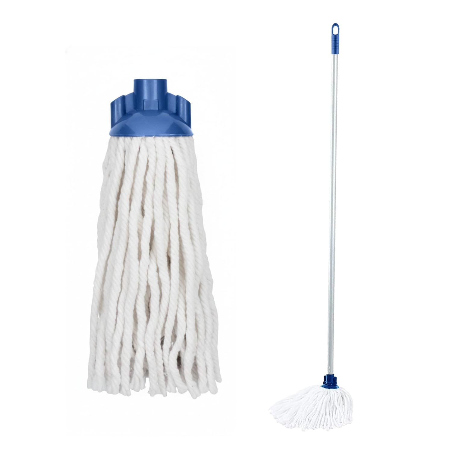 Homeshopa.com Cotton Mop With Silver Handle Homeshopa Heavy Duty Floor Cleaning Mop, Super Absorbent Cotton Mop Head & 115Cm Long Silver Wooden Handle, Effective For Hardwood, Tile & Laminate Floors