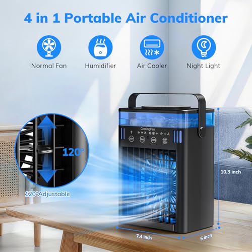 Portable Air Conditioner, Mini Air Conditioner Portable Cooling Fan with Remote Control, 3 Wind Speed & 3 Mist Level & 2-8H Timer & 7 LED Light Evaporative Air Cooler for Home Offi image 6