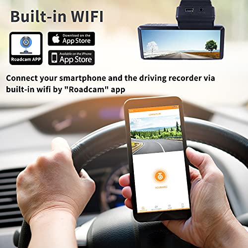 Dual Dash Cam Front and Rear, Full HD 1080P WiFi Dash Camera, 3.16 inch Display Car Dashboard Camera with 170° Wide Angle, IR Night Vision, Loop Recording, Motion Detection