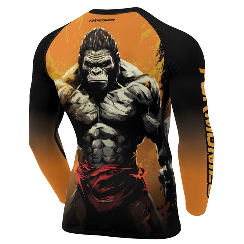 FORMONIES Gorilla Men's Sports Compression Tops Jiu Jitsu Long Sleeve Rash Guard for MMA BJJ Fight Wear Shirt3