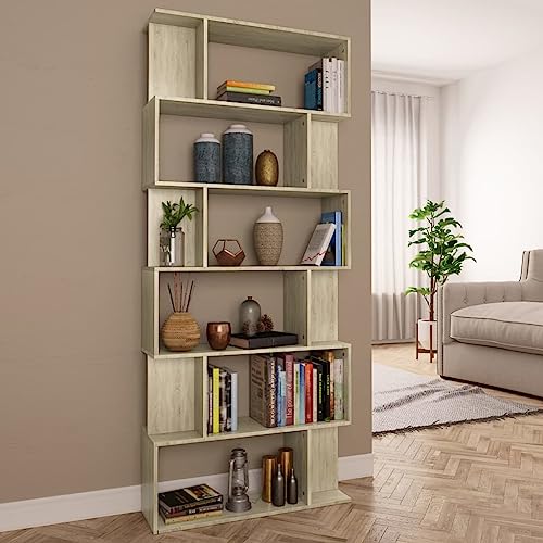 Divisor de habitaciones y librería roble Sonoma para separar ambientes en casa 2