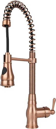 Akicon Grifo de cocina de cobre desplegable con resorte de preenjuague de una manija - 5 años de garantía Akicon