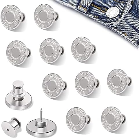 10 Pcs Buttons for Jeans,Adjustable Jean Button Pins,Pant Waist Tightener,No Sew and No Tools Instant Jean Button Pins for Pants, Simple Installation, Reusable and Adjustable(17mm) Cover