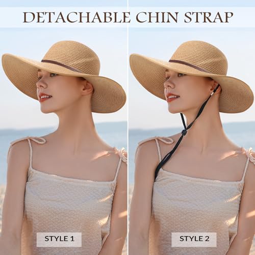 Image of Beach Sun Hats for Women, Straw Hat for Women, Womens Sun Hat UPF 50+ UV Protection, Summer Hats Packable Foldable
