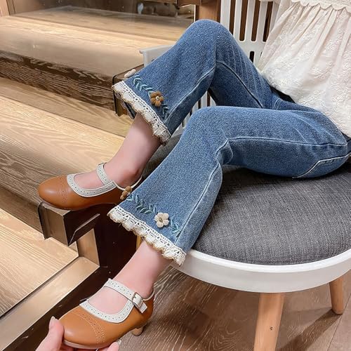 Flower Jeans for Girls Ruffle Wide Leg Kids Stretch Baggy Denim Pants High Waisted Cute Fall Clothes Y2k Outfits with Pockets3