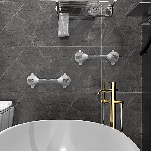 2 Pack Suction Cup Grab Bars 15 Inch, Munzong Gray Anti-Slip Bathroom Grab Bar, Vacuum Suction Shower Balance Bar, Safety Handrail Support, Handicap Injury Elderly Senior Assist Shower Handle #TOP6