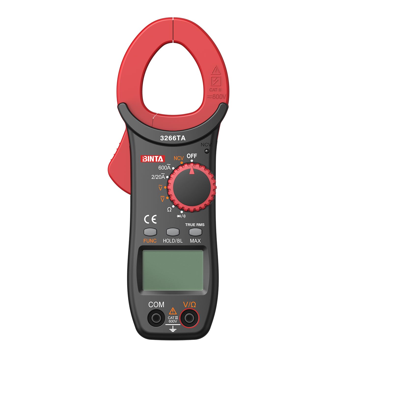 BINTA Pinza Amperimétrica, 600A 2000 Cuentas Pinza Multímetro Digital Profesional NCV TRMS Mide Voltaje CA/CC, Corriente Electricidad, Resistencia, Diodo, Función de Continuidad - con Iluminación