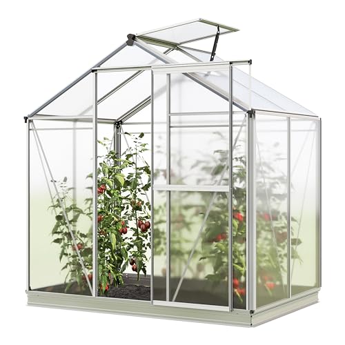 GFP Gewächshaus Jasmin 2 Alu-Rahmen 192 x 131 cm Polycarbonat Platten - mit Fundamentrahmen & automatischem Fensteröffner