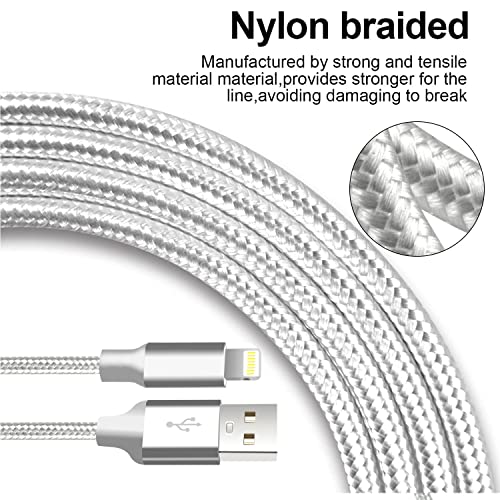 Cugunu Iphone Charger, 5 Pack 3/3/6/6/10Ft Apple Mfi Certified Usb Lightning Cable Nylon Braided Fast Charging Cord Compatible For Iphone 14/13/12/11/X/Max/8/7/6/5/Se/Plus/Ipad - Silver #TOP1