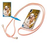 PixiPrints Personalisierte Handykette Foto-Handyhülle mit Band selbst gestalten * Bedruckt mit eigenem Foto und Text, Kompatibel mit Apple iPhone 6 Plus / 6S Plus, Farbe: Rosa