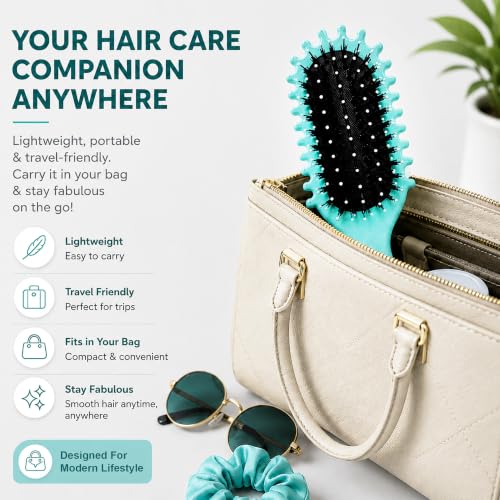 Image of GLUN Unisex Detangling Head Hair Brush, Turquoise Colour 1 Piece, Anti-Static Scalp Massage Brush, Soft Flexible Bristles, Smooth Styling Hairbrush for Wet & Dry Hair
