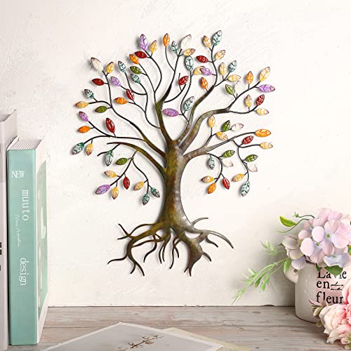 Moxweyeni DD-MOXWEYENI-323 Metal Tree Wall Sculpture Gold Tree Home Decor Multi Colored Leaf Art Handcrafted Branches Of Nature Tree Of Life Hanging Decor thumb #1