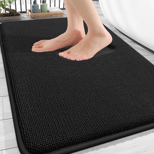 Image of OLANLY Thick Memory Foam Bath Mat Rug 32x20, Extra Soft Absorbent Bathroom Rug, Quick Dry Bath Mats, Non-Slip, Machine Washable Carpet for Bathroom, Tub and Shower, Home Decor Accessories, Black