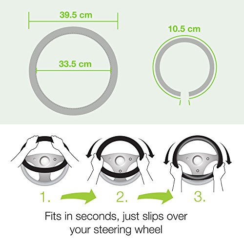 Image of BDK SW-899-LK Black Leather Car Steering Wheel Cover Large Size 15.5 to 16 inch, Easy Installation