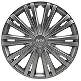 Modelo: Giga - Color: GunMetal. Adecuado para llantas de 16 pulgadas. El agarre óptimo en la llanta se garantiza mediante un anillo de fijación con varias posibilidades de ajuste. Las garras de plástico son muy estables y se consigue un ajuste óptimo. La válvula integrada proporciona un acceso óptimo a la válvula.