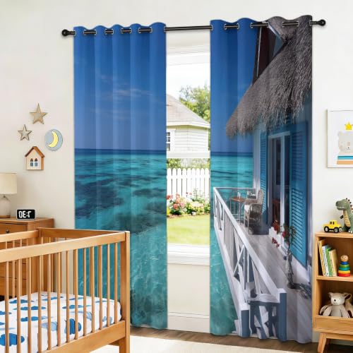 Rideaux isolants contre le bruit motif ocean bleu pour retrouver le calme