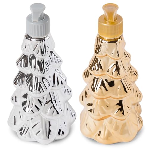 Image of Simple Pleasures Metallic Christmas Tree Set of 2 Holiday Soap Dispenser with Scented Liquid Soap - Decorative Hand Pump Refillable Soap Dispensers for Kitchen and Bathroom Sinks