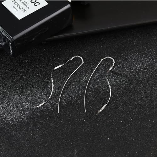 Ritach Sterling Silver Dangle Earrings for Women Trendy, Long Silver Threader Earrings Dainty Minimalist Dangling Drop Earrings for Prom Party4